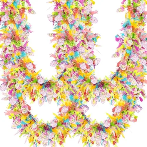 32.8 Feet x 4 Inches Easter Tinsel Garland with Colorful Egg Bunny Ducks