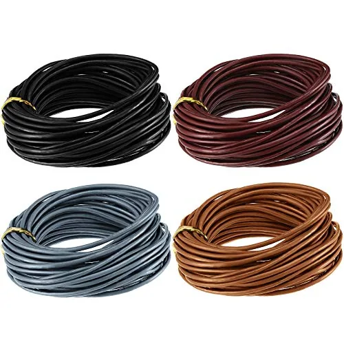 24 Meters Round Leather Cord for Jewelry Making, 4 Pcs 2 mm Wide Leather
