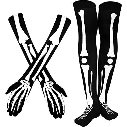 Halloween Skeleton Gloves and Stockings for Men Women