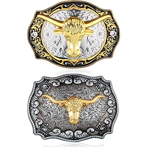 2 Pieces Longhorn Bull Belt Buckle Western Cowboy Belt Buckle Rodeo Bull
