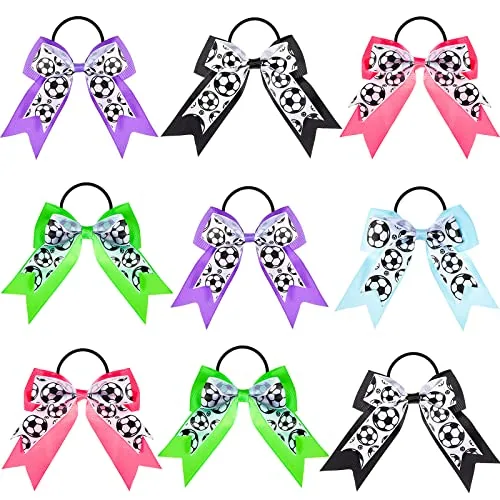 Hair Bows, 10 Pieces Soccer Hair Accessories with Elastic Hair Ties