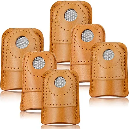 6 Pieces Sewing Thimble Finger Protector Leather Coin Thimble Pad Cover