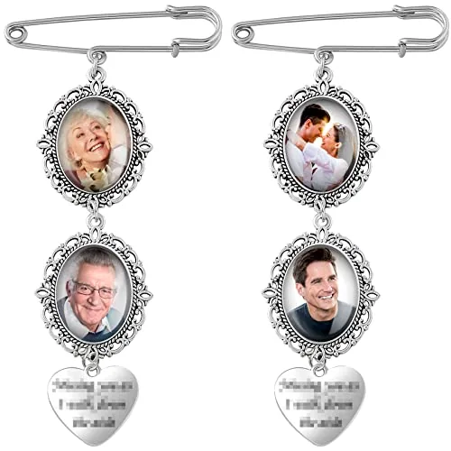 2 Pcs Wedding Bouquet Photo Charms with 4 Glass Cabochons