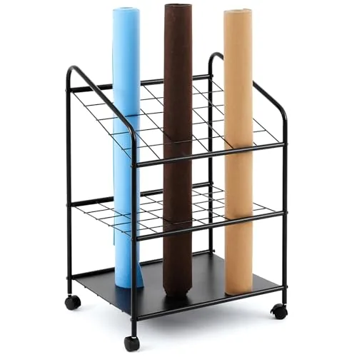 Blueprint Storage Rack Wire Roll File Holder with Wheels Metal Blueprint