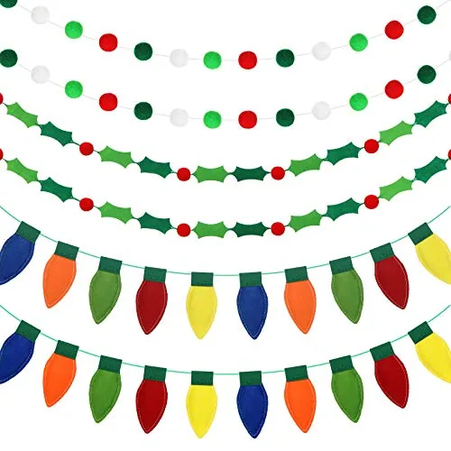 3 Pieces Felt Christmas Lights Garland 39.4 Feet Pom Pom Garlands Light