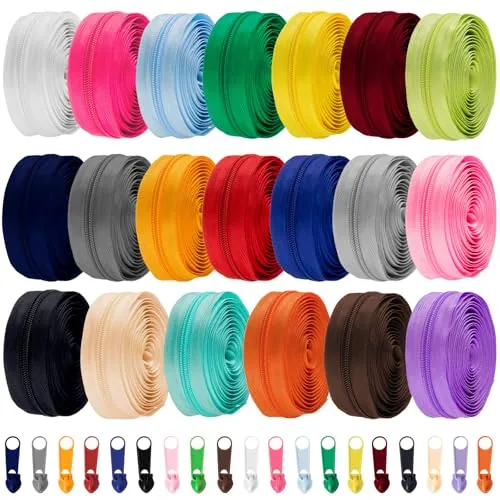 100 Yards 20 Pcs Zippers for Sewing #5 Nylon Coil
