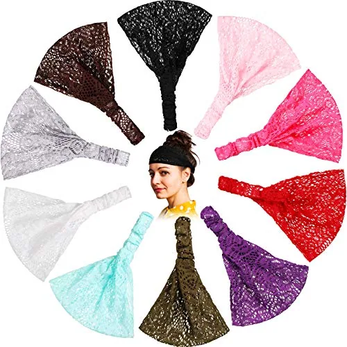 10 Pieces Lace Elastic Headwrap Lace Elastic Headbands Boho Bandana
