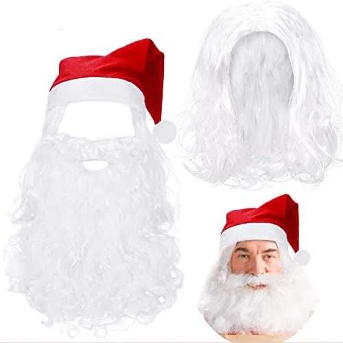 Christmas Santa Claus Hat Beard and Wig Set for Xmas Party Decor