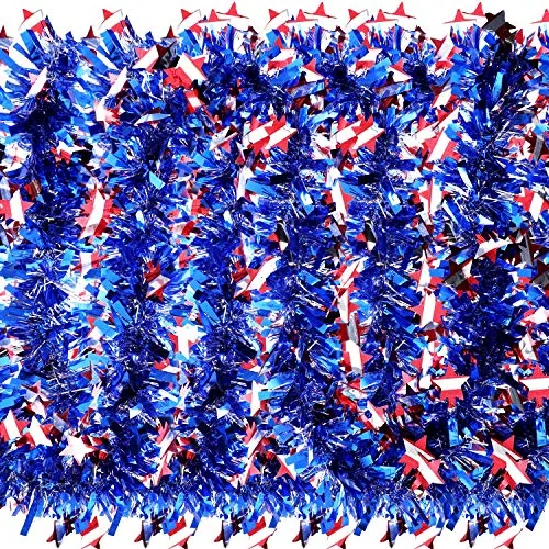 6 Pcs Total 40 Feet 4th of July Decoration Red White Blue Tinsel Garland