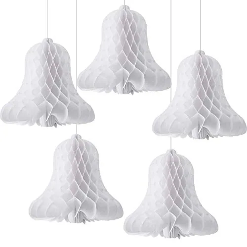5 Pcs Paper Wedding Bells Hanging Honeycomb 12 Inch