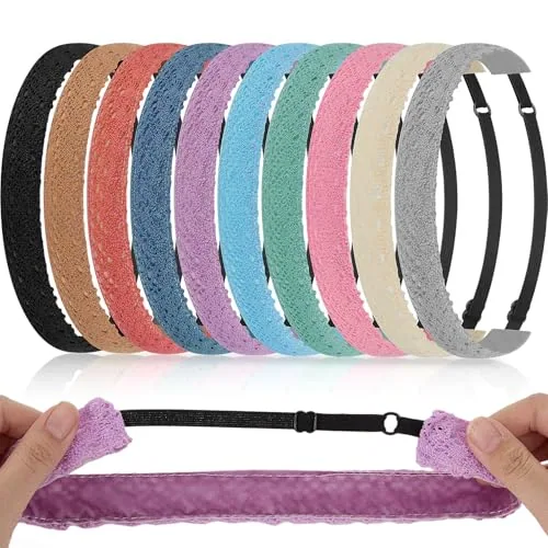 10 Pcs Non Slip Headbands Lace Elastic Sports Headband Women