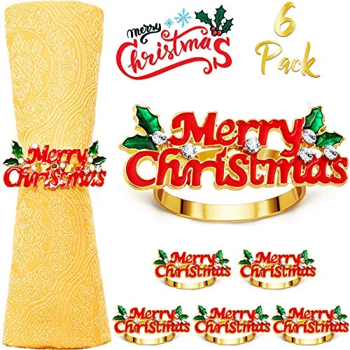 6 Pcs Merry Christmas Napkin Rings Gnome Napkin Holders Gold and Red