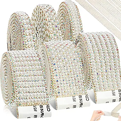 6 Rolls Pearl Ribbons Self Adhesive White for Crafts,AB Color
