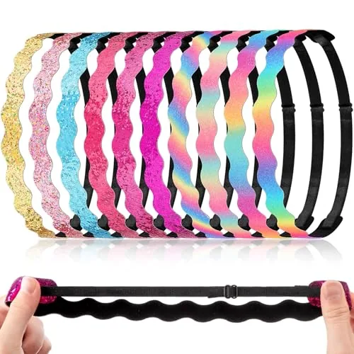 10 Pcs Glitter Wave Non Slip Running Headbands Girls Elastic Sports