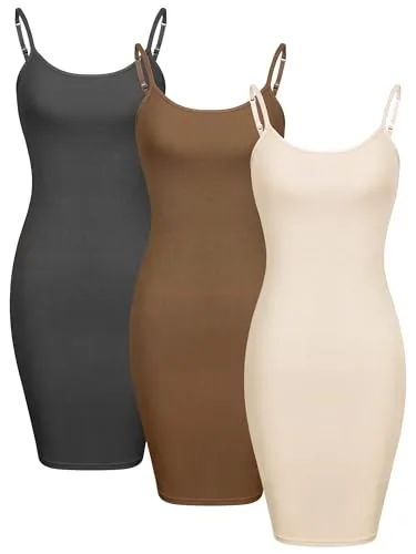 3 Pcs Women Cami Tank Dress L 3Color