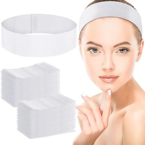 200 Pieces Disposable Spa Headbands Stretch Non Woven