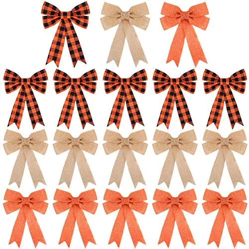 18 Pcs Fall Bows for Wreath Halloween Autumn Bow