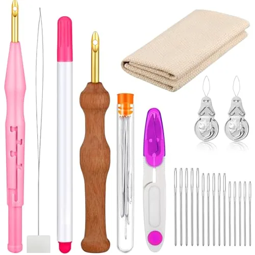 17 Pcs Punch Needle Kit Adjustable Embroidery Set
