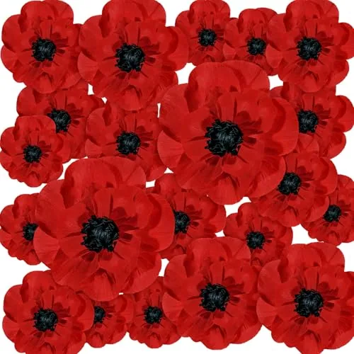 30 Pcs Large Red Artificial Poppy Flowers Veterans Day Decor