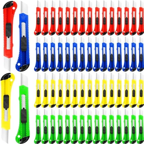 120 Pack Box Cutter Retractable Utility Knife 18 mm Wide Blade Card