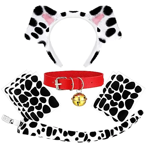 8 Pcs Halloween Dalmatians Costume Adult Headband Tail Bell Choker