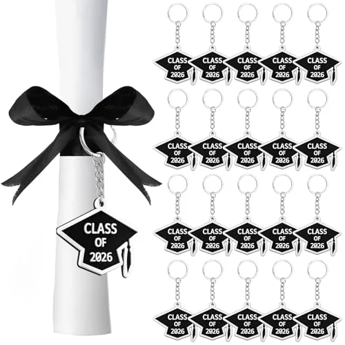 20 Pieces Class of 2026 Graduation Keychains Rubber Key Chains Grad