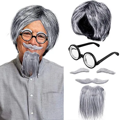 Old Man Halloween Cosplay Grandpa Wig Costume Set