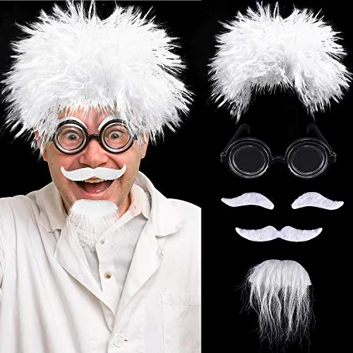 Halloween Scientist Wig Set with Glasses Mustache Eyebrows