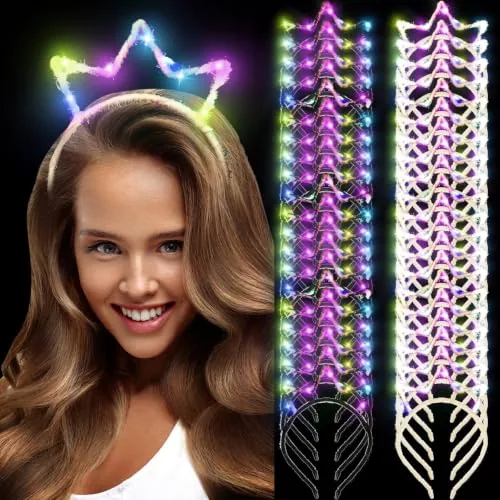 40 Pcs Halloween LED Light up Crown Headband Bulk 2Color