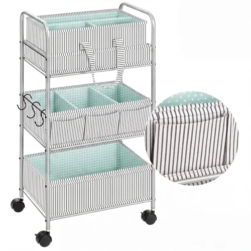 2 in 1 Baby Diaper Caddy Organizer Cart, 3 Tier Large Stripe Bedside