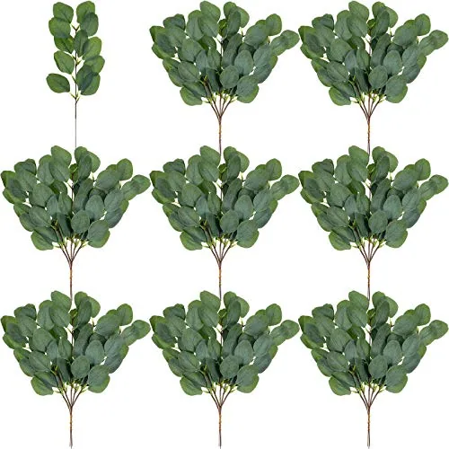 40 Pieces Artificial Eucalyptus Leaves Stems Fake Silver Dollar