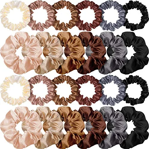 24 Pcs Silk Satin Hair Scrunchies Elastic Ties