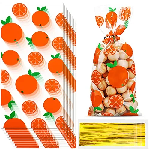 100 Pcs Little Cute Orange Cellophane Treat Bags Candy Plastic Bag
