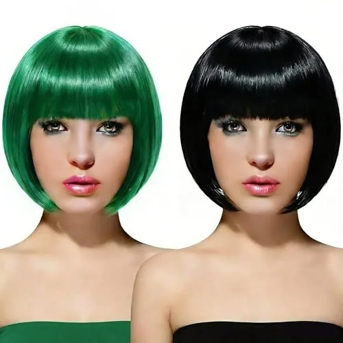 2pcs Short Bob Hair Wigs Colored for Women