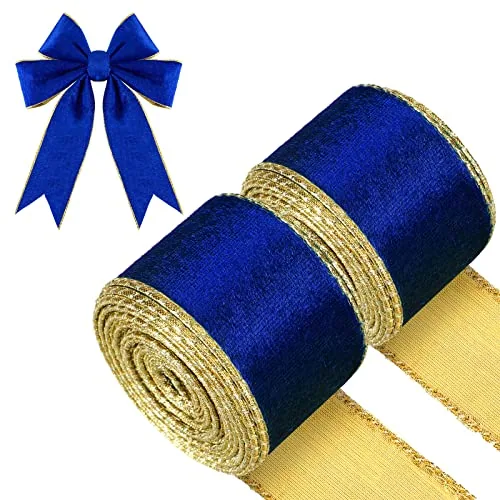 2 Rolls Christmas Wired Ribbon, 2.5 Inch X 6 Yards
