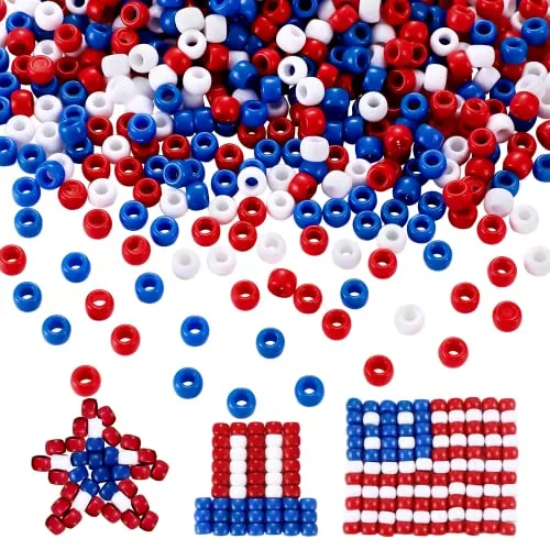 1200 Pieces 4th of July Patriotic Pony Beads for Jewelry Making DIY Crafts