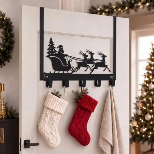 Over The Door Hooks Christmas Reindeer Sled, Metal Bathroom Hanger