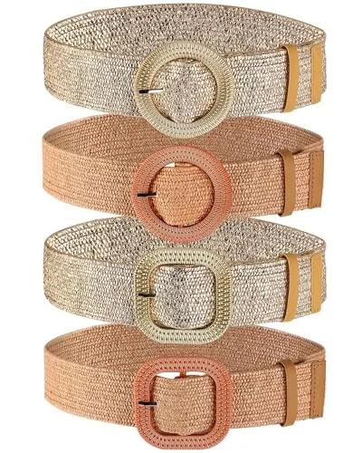 4 Pcs Women Stretch Wide Straw Belt Boho Color M
