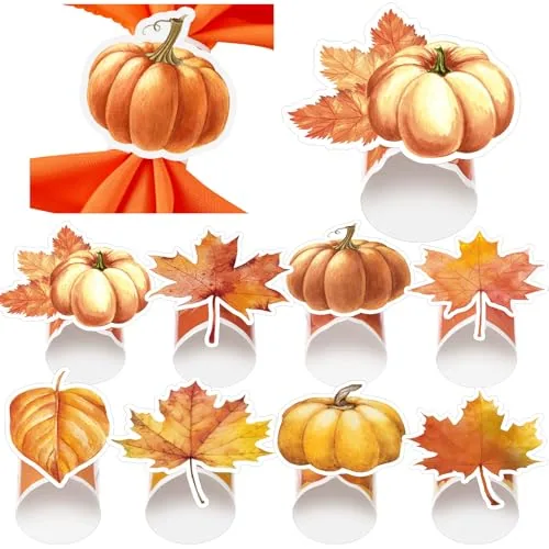 100 Pcs Thanksgiving Paper Napkin Rings Set Disposable Fall Maple Leaf