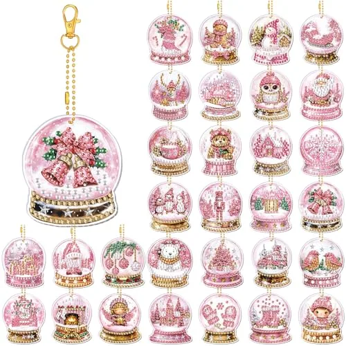 30 Pcs Christmas Diamond Art Kits for Adults, Pink Crystal Ball
