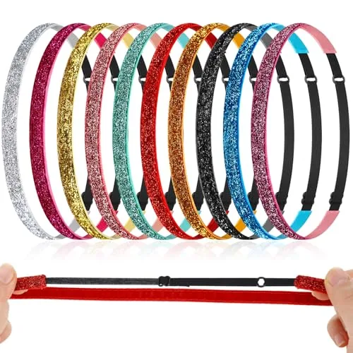 10 Pcs Glitter Non Slip Headbands for Girls Women