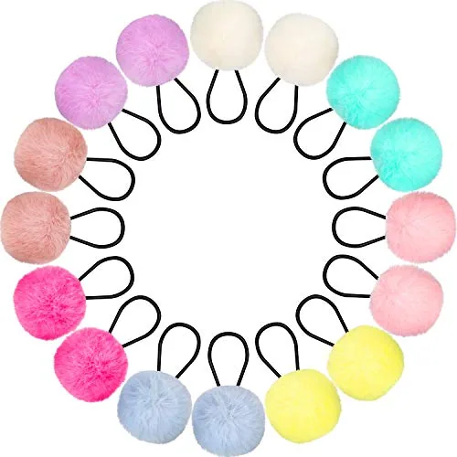 16 Pieces Pom Pom Hair Ties Girl Hair Accessories