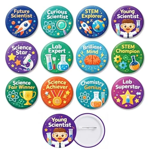 72 Pcs Science Party Favor Pins Science Buttons Bulk
