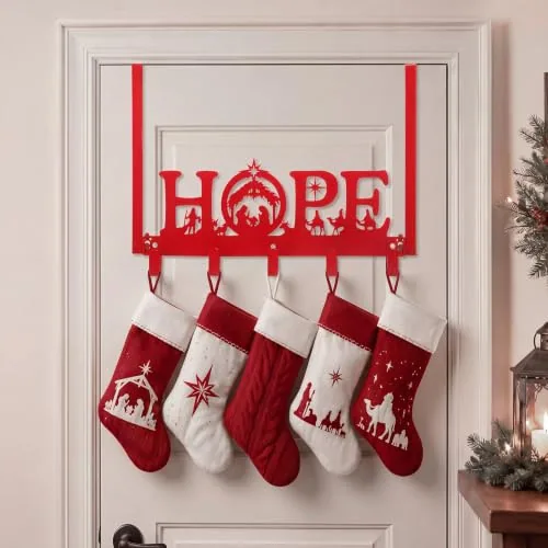 Over The Door Hooks Christmas Hope, Red Metal Bathroom Hanger
