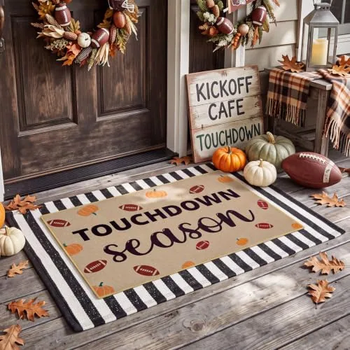 2 Pcs Fall Doormat Outdoor 28'' x 16'' Pumpkin Football Mats and 35'' x