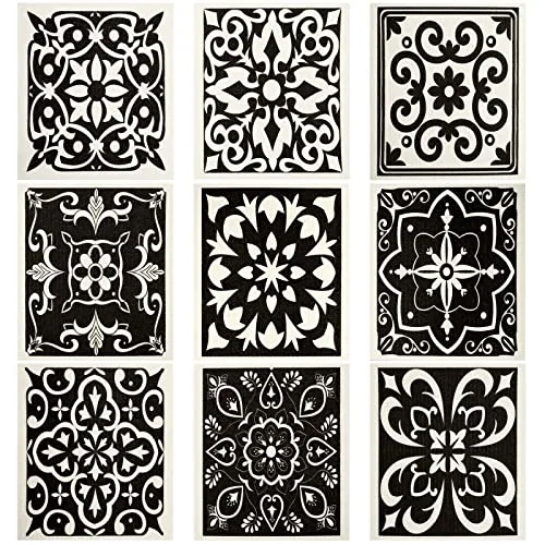 9 Pcs Black Print Swedish Kitchen Dishcloths Absorbent Towels