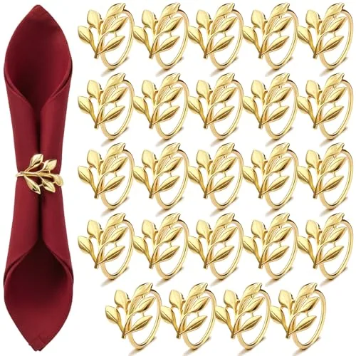 24 Pcs Gold Napkin Rings, Leaf Napkin Rings for Thanksgiving Table Decor
