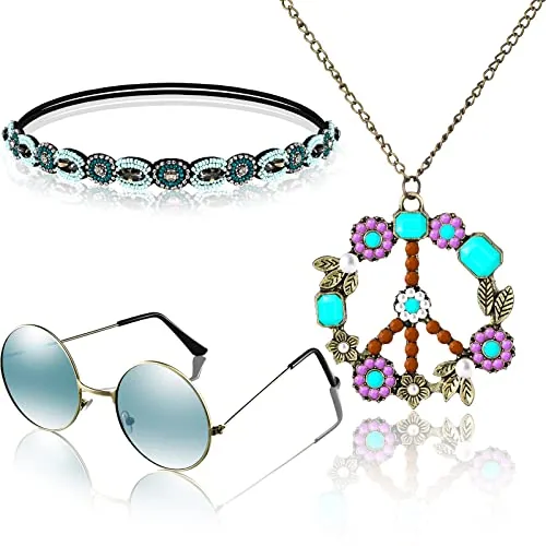 70s Hippie Accessories Peace Sign Necklace Headband