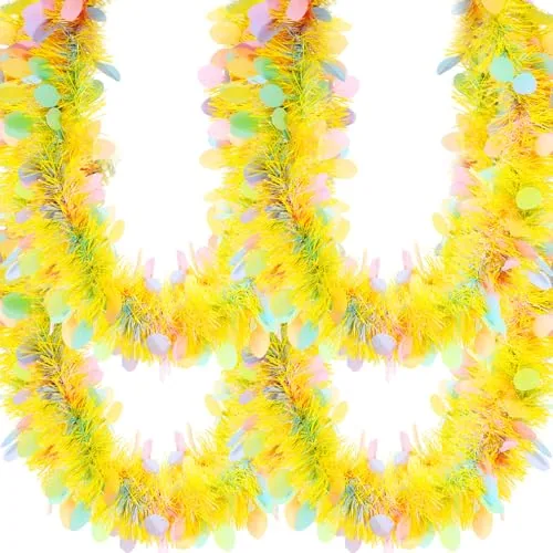 32.8 x 4 Inches Easter Tinsel Garland & Colorful Egg Decorations