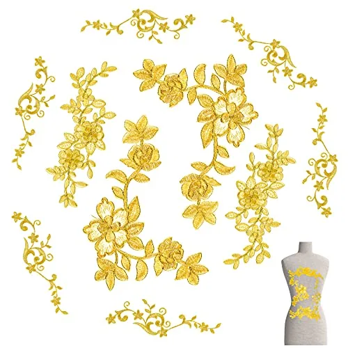10 Pieces Gold Flower Appliques Gold Lace Embroidery Applique